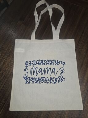 Canvas 'Mama' Tote Bag in White with Navy Print